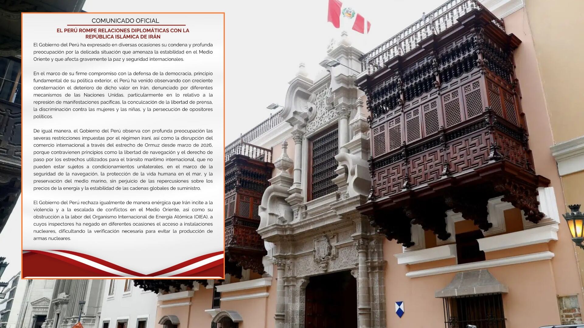 Informa Cancillería: Perú rompe relaciones diplomáticas con la República Islámica de Irán